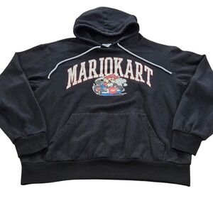 Mario Kart Graphic Hoodie Black Pullover Sweatshirt Mens Large‎
